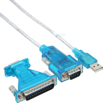 InLine® USB zu Seriell Adapterkabel, USB Stecker A an 9pol 1,8m, mit 9-25pol Ada