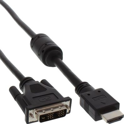 HDMI-DVI Adapterkabel, 19pol Stecker auf 18 + 1 Stecker, mit Ferrit, 0,5m, schwarz