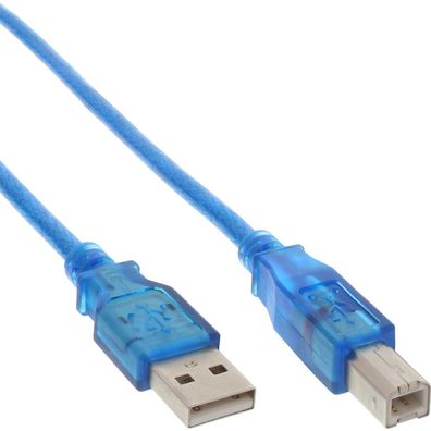 InLine® USB 2.0 Kabel, A an B, blau-transparent, 3m, blau