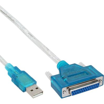InLine® USB zu 25pol parallel, Drucker-Adapterkabel, transparent