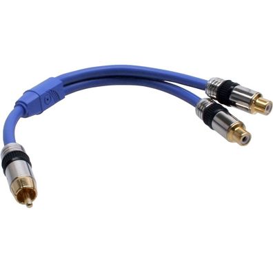 InLine® Cinch-Y-Kabel, Premium, 1x Cinch Stecker zu 2x Cinch Buchse, 0,25m, blau
