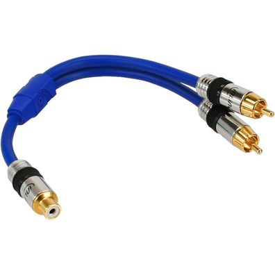 InLine® Cinch-Y-Kabel, Premium, 1x Cinch Buchse zu 2x Cinch Stecker, 0,25m, blau