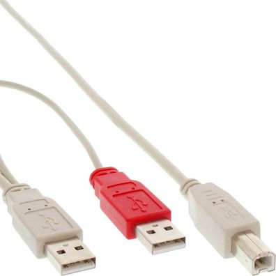 InLine® USB 2.0 Y-Anschlußkabel, 2x Stecker A an Stecker B, 1,0m, beige