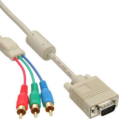 InLine® VGA RGB Kabel, VGA Stecker an 3x Cinch Stecker, 2m, beige