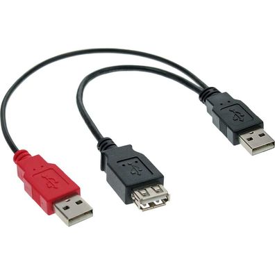 InLine® USB 2.0 Y-Anschlusskabel, 2x Stecker A an Buchse A, 0,2m, schwarz