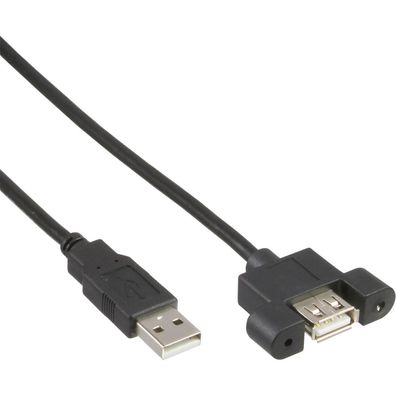 InLine® USB 2.0 Anschlusskabel, Stecker A auf Einbaubuchse A, 0,6m, schwarz