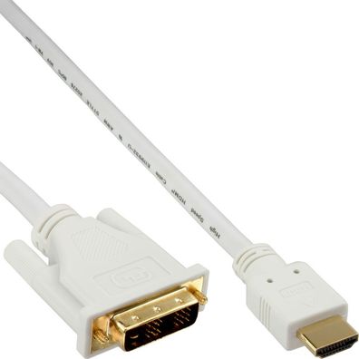 InLine® HDMI-DVI Kabel, weiß / gold, HDMI Stecker auf DVI 18 + 1 Stecker, 3m, weiß