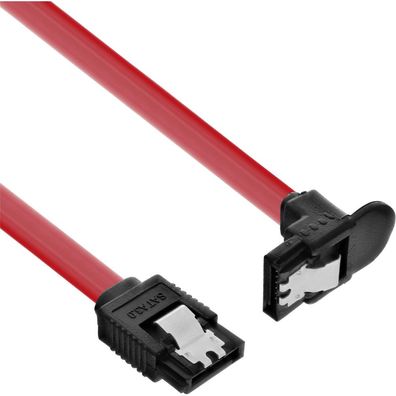 InLine® SATA 6Gb/ s Kabel, mit Lasche, gewinkelt, 0,3m, rot