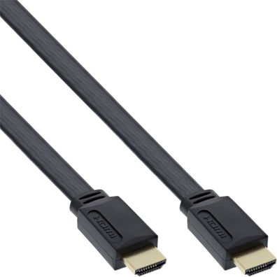 InLine® HDMI Flachkabel, HDMI-High Speed mit Ethernet, verg. Kontakte, schwarz,