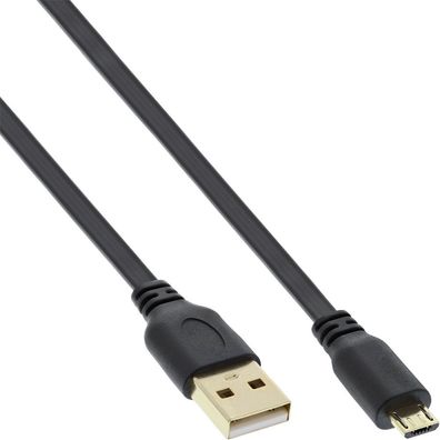 InLine® Micro-USB 2.0 Flachkabel, USB-A Stecker an Micro-B Stecker, 0,3m, schwar