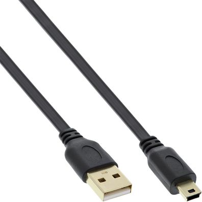InLine® USB 2.0 Flachkabel, USB A Stecker an Mini-B Stecker (5pol.), schwarz, 0,