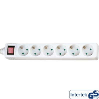 InLine® Steckdosenleiste, 6-fach Schutzkontakt, mit Schalter, 1,5m, weiß, weiß