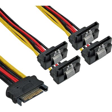 InLine® SATA Strom-Y-Kabel, SATA Buchse an 4x SATA Stecker gewinkelt, mit Sicher