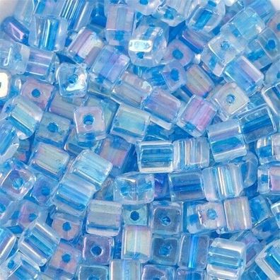 Glasperlen Würfel transparent mit blau gefüllt 5x5mm 20 Stück (Gr. 5mm)