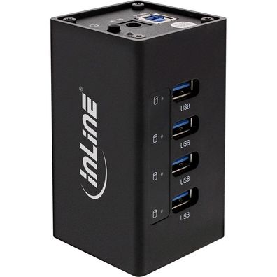 InLine® USB 3.0 Aluminium Hub, 4 Port, schwarz, mit 2,5A Netzteil, schwarz