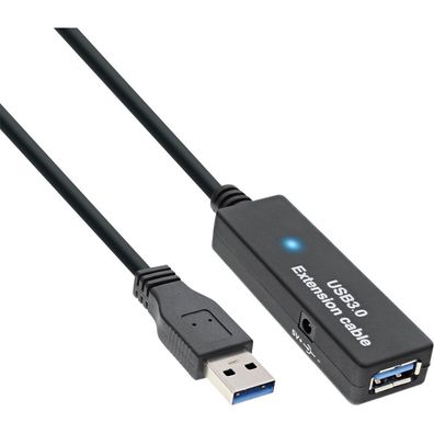 InLine® USB 3.0 Aktiv-Verlängerung, Stecker A an Buchse A, schwarz, 15m, schwarz