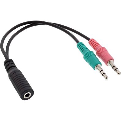 Audio Headset Adapterkabel, 2x 3,5mm Klinke Stecker an 3,5mm Klinke Buchse 4po