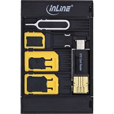 InLine® SIM-BOX, Simkartenadapter und Zubehörbox mit OTG Kartenleser, schwarz