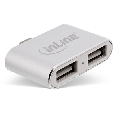 InLine® Mini USB 2.0 Hub, USB Typ-C Stecker auf 2x USB A Buchse, silber, silber