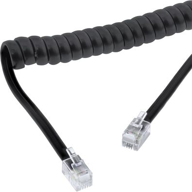InLine® Hörer Spiralkabel, RJ10 Stecker / Stecker, schwarz, max. 4m, schwarz