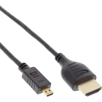 InLine® HDMI Superslim Kabel A an D, HDMI-High Speed mit Ethernet, Premium/ gold