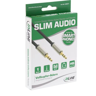Slim Audio Kabel Klinke 3,5mm ST/ ST, Stereo, 1m, Retail-Sonderedition, schwarz