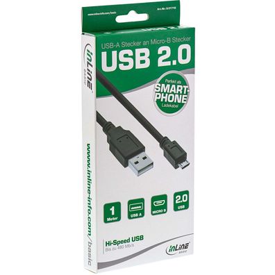 Micro-USB 2.0 Kabel, USB-A an Micro-B ST/ ST, 1m, Retail-Sonderedition