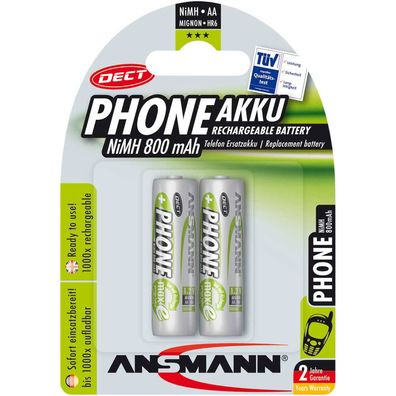 Ansmann 5030902 NiMH-Akku Mignon AA, Phone DECT, 800mAh, 2er-Pack