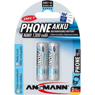 Ansmann 5030802 NiMH-Akku Mignon AA, Phone DECT, 1300mAh, 2er-Pack