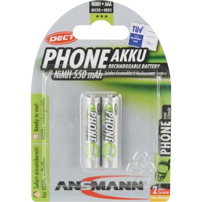 Ansmann 5035523 NiMH-Akku Micro AAA, Phone DECT, HR03 1.2V, 2er-Pack