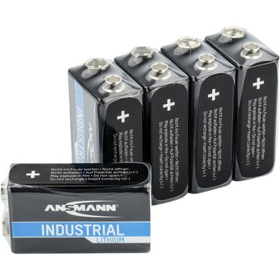 Ansmann 1505-0002 Lithium-Industriebatterie 9V-E-Block, 5er-Pack, schwarz