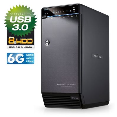 FANTEC QB-X8US3-6G Storagegehäuse 8x3,5Zoll SATA HDD/ SSD, USB3.0, eSATA, schwarz