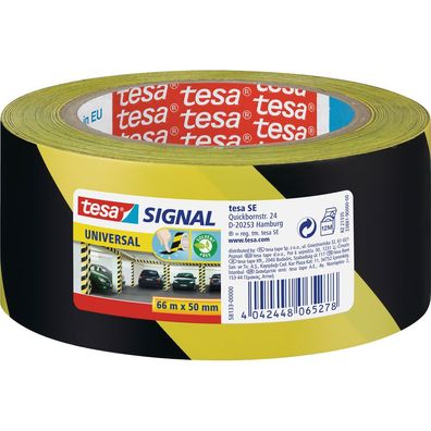 tesa Signalmarkierungsklebeband universal, 66m x 50mm, gelb/ schwarz, gelb