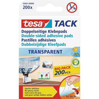 tesa Klebepads TACK, 200 Stück, wiederverwendbar, transparent