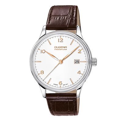 DUGENA Premium Herren Armbanduhr 7000247 Saphirglas Datum Lederband braun