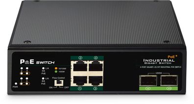 Digitus Industrieller 4-Port Gigabit PoE+ Switch mit 2x Uplink