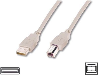 Assmann USB 2.0 Kabel Typ A-B 3.0m USB 2.0 konform beige