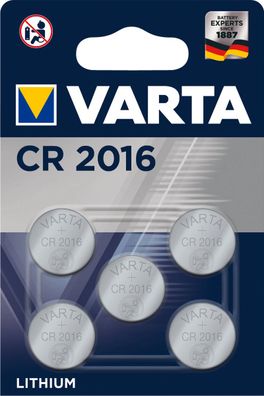 VARTA Knopfzellenbatterie Electronics CR2016 Lithium 5er-Pack