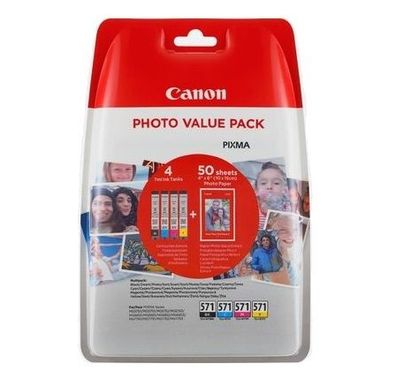 Canon Tintenpatrone CLI-571XL Multipack (C/ M/ Y/ BK) + Fotopapier