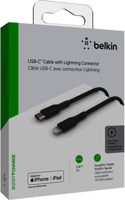Belkin Lightning/ USB-C Kabel ummantelt mfi 1m schwarz
