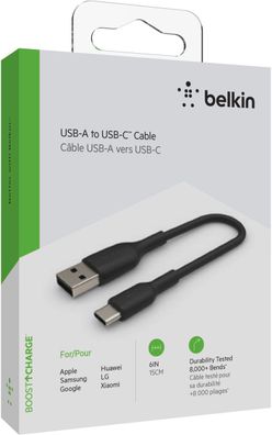 Belkin USB-C/ USB-A Kabel PVC, 15cm, schwarz