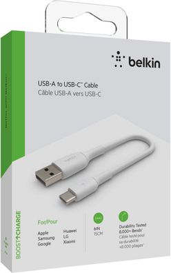 Belkin USB-C/ USB-A Kabel PVC, 15cm, weiß