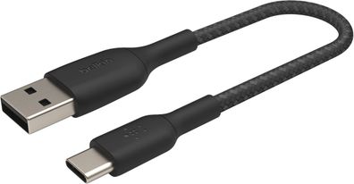 Belkin USB-C/ USB-A Kabel ummantelt, 15cm, schwarz