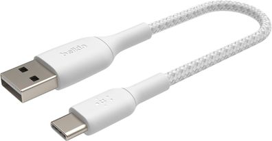 Belkin USB-C/ USB-A Kabel ummantelt, 15cm, weiß