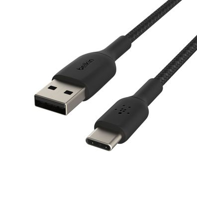 Belkin USB-C/ USB-A Kabel ummantelt, 3m, schwarz