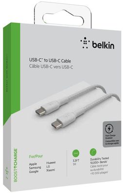 Belkin USB-C/ USB-C Kabel ummantelt, 1m, weiß
