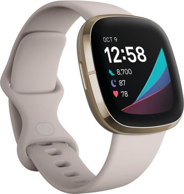 fitbit Sense, Lunar White/ Soft Gold Stainless Steel