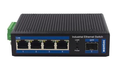 wantec Ind. PoE Fiber Ethernet Switch für Hutsch 4 Port + 1 SFP