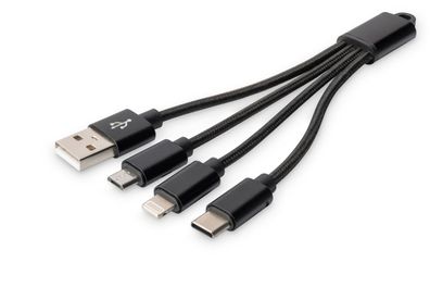Digitus USB Kabel USB A- Lightning + micro B + Type-C M/ M/ M/ M 15cm
