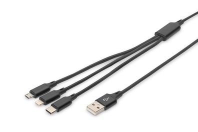 Digitus USB Ladekabel USB A - Lightning + micro B + Type-C 1m,